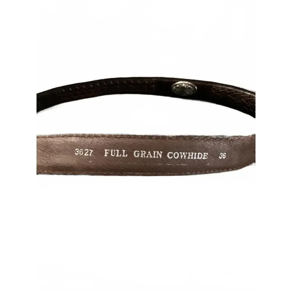 Vintage Brown Full Grain Leather Golf Belt with Silver Golf Emblems Size 36